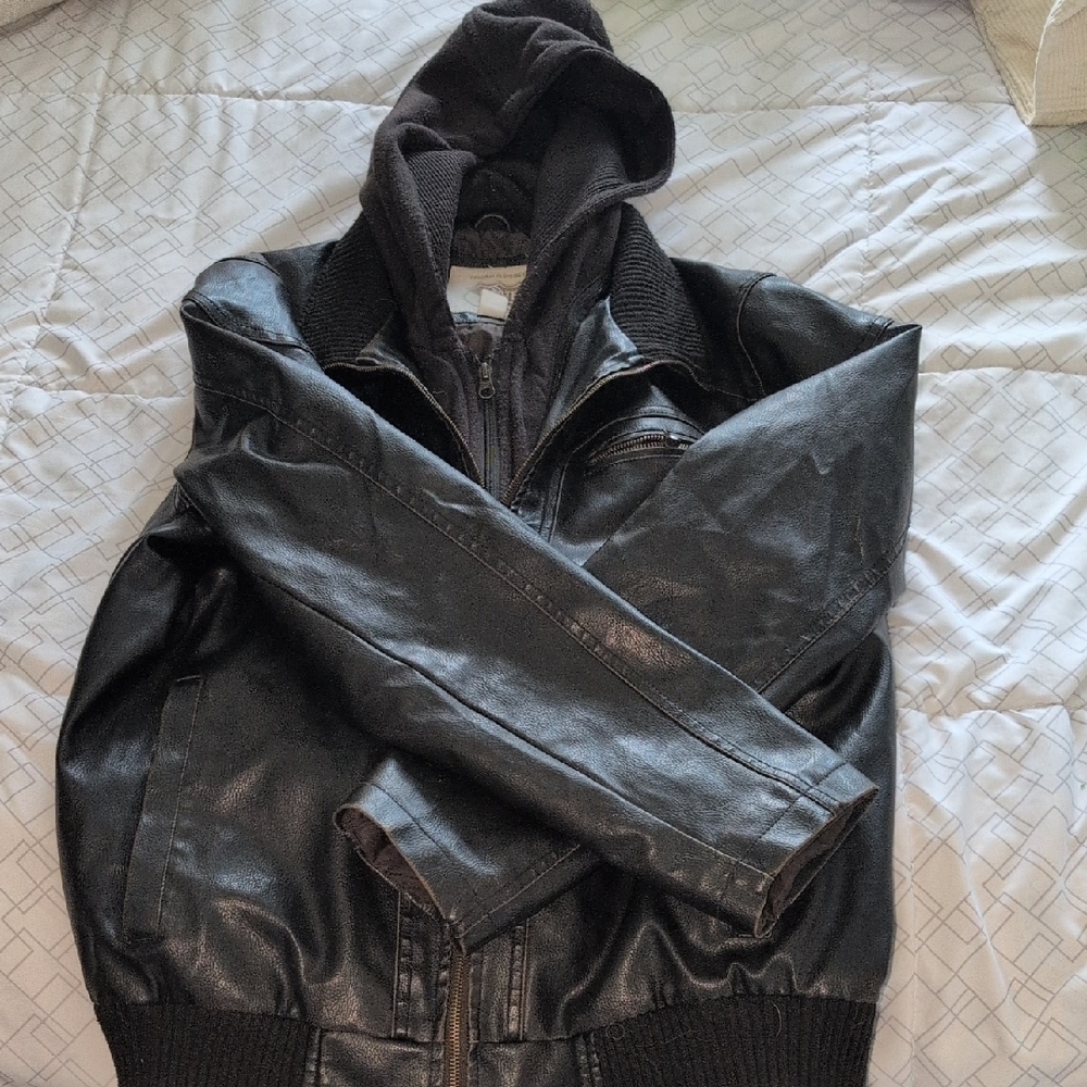 Route 66 Black Bomber Jacket with Hood
